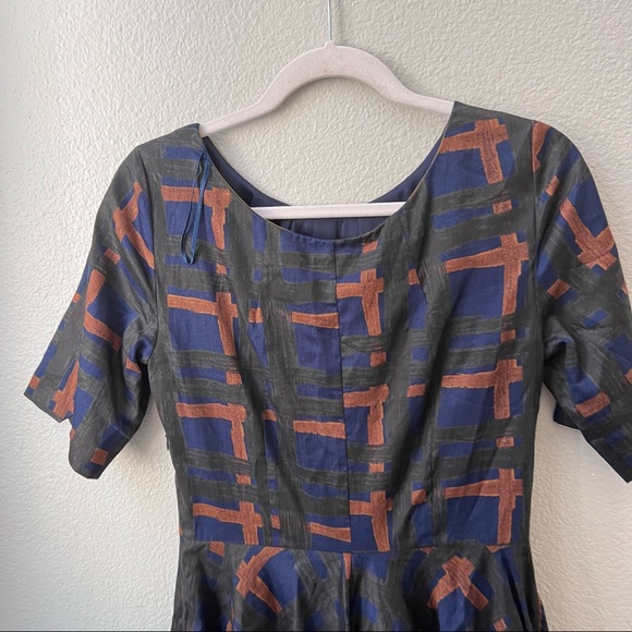 BODEN blue graphic design 3/4 sleeve knee length tea garden party dress womens 6 - Picture 3 of 8